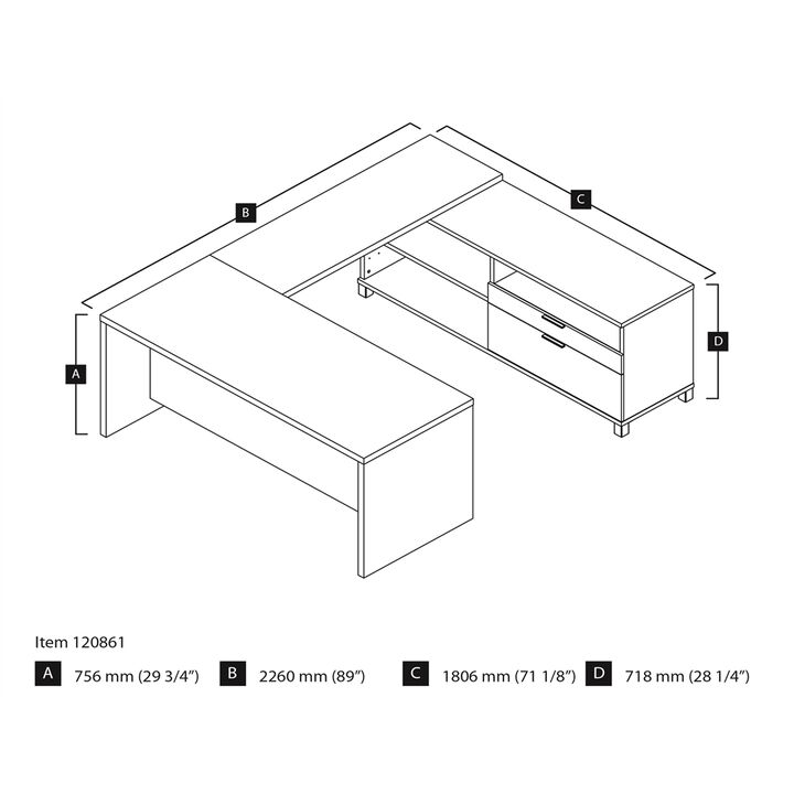 Bestar Pro-Linea U-Desk in Bark Gray