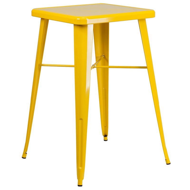 Flash Furniture Commercial Grade 23.75" Square Yellow Metal Indoor-Outdoor Bar Table Set with 2 Stools with Backs