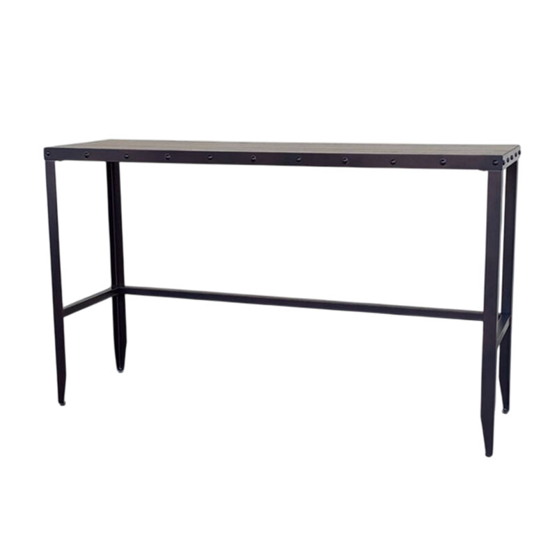 Ayka Sofa Bar Table w Nailhead Accent, 60 Inch Rectangular Brown Wood