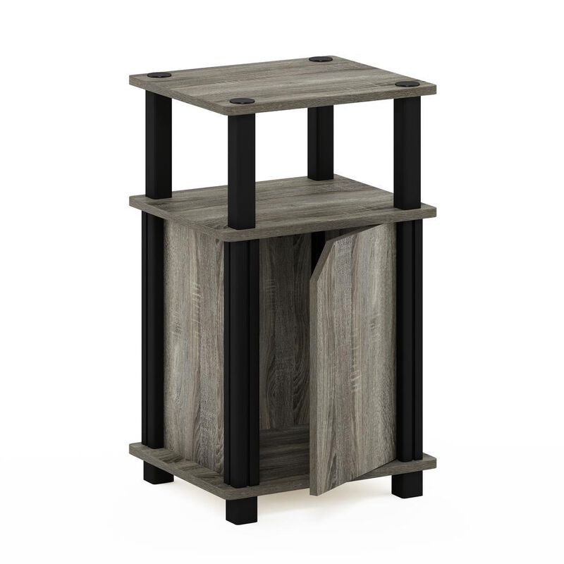Furinno Just 3-Tier End Table with Door, French Oak/Black