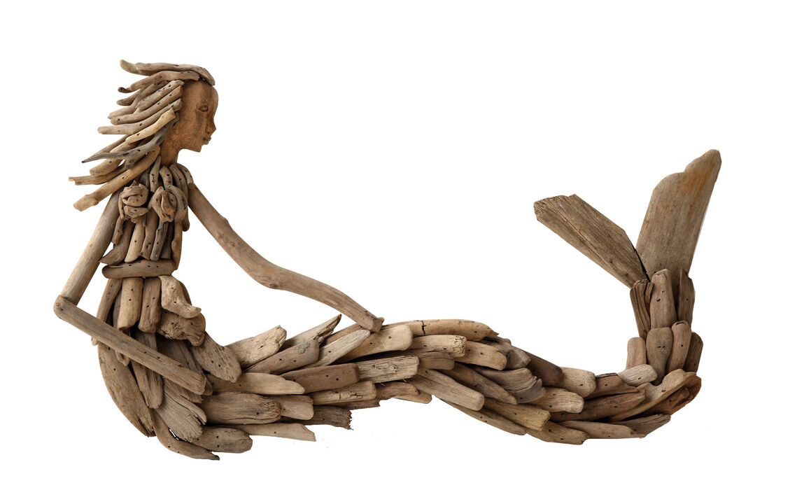 Driftwood Sitting Mermaid Wall Decoration, Brown Finish