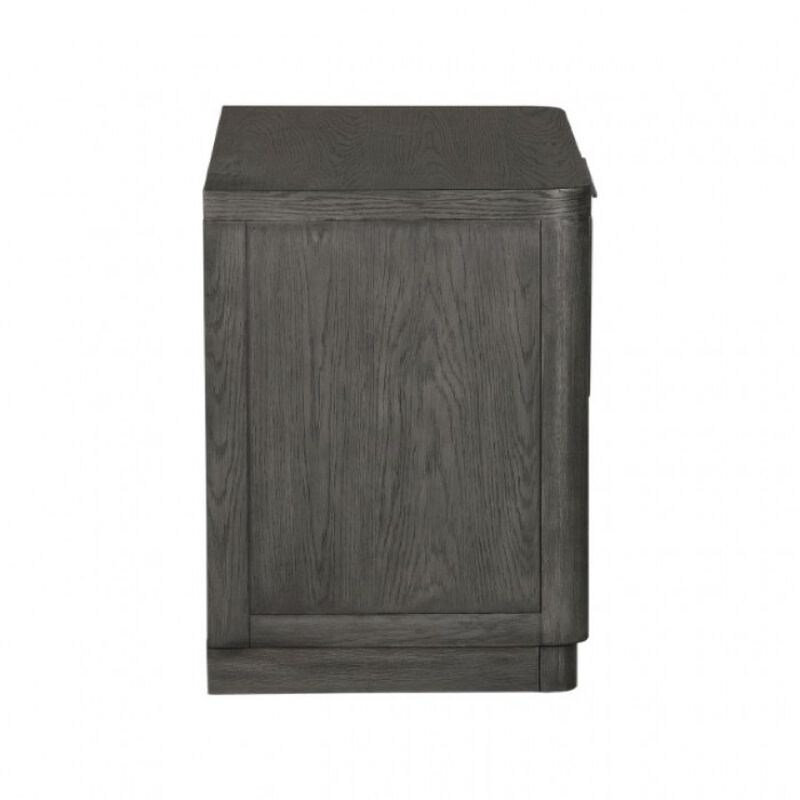 Zoko Nightstand Table with 2 USB Ports, Metal Accents, Ash Gray Wood