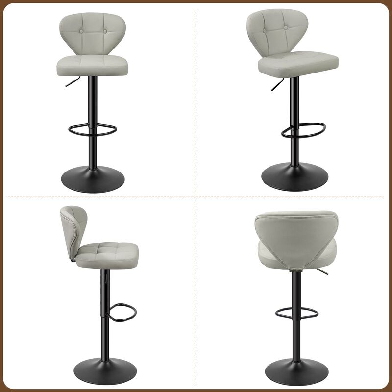 PU Leather Swivel Bar Stools Set of 2, Modern Hydraulic Adjustable Counter Height Stools, Steady Water Resistant Iron Frame 360&deg; Kitchen Island Chairs image number 4