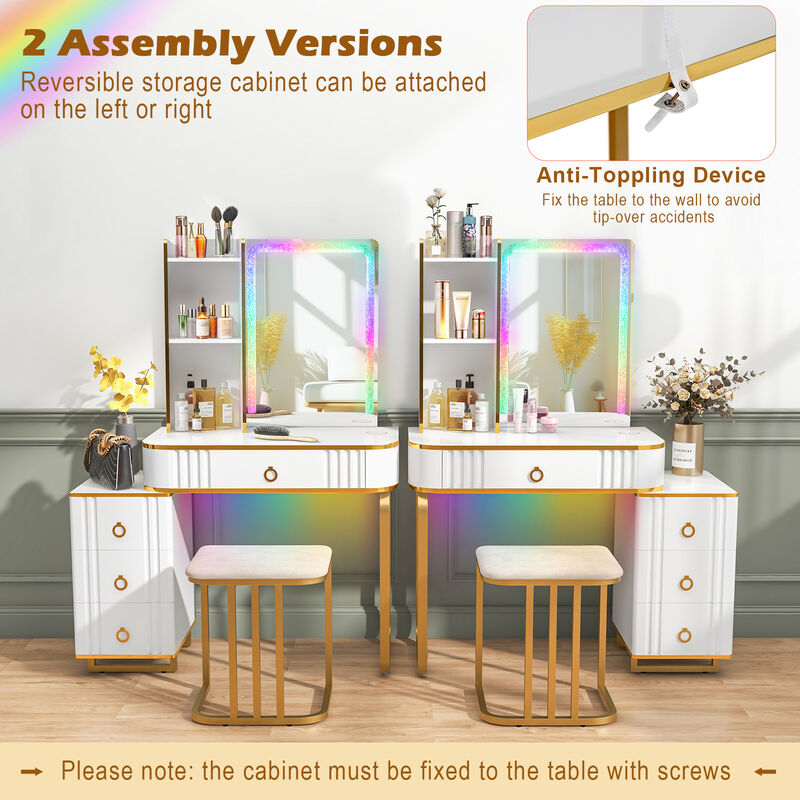 Vanity Table Set with RGB LED Lights and Wireless Charging Station