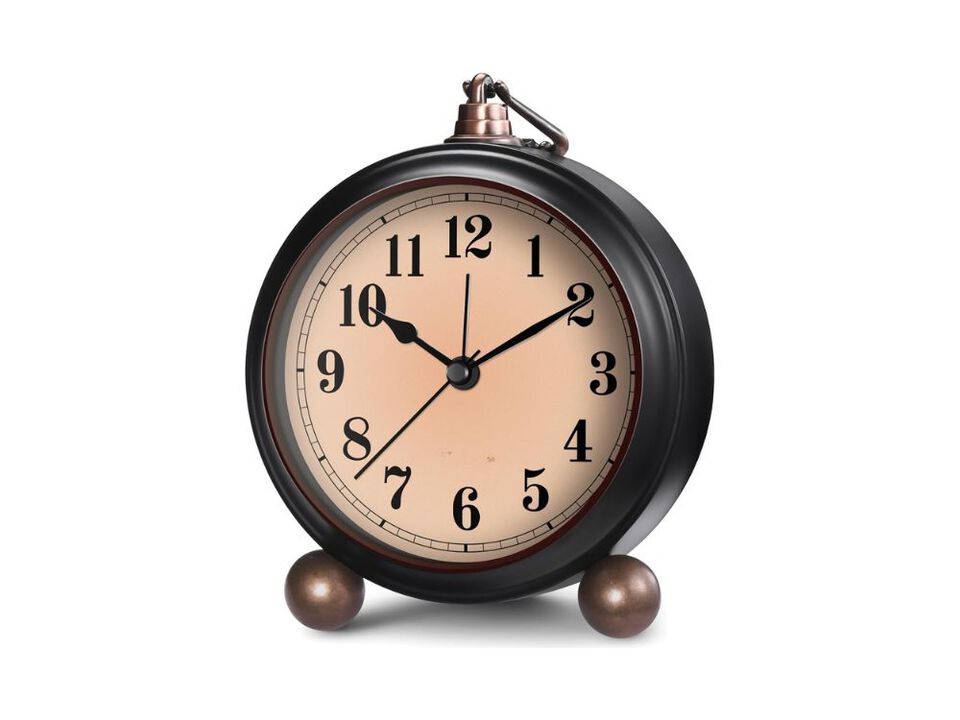 Analog Alarm Clock Battery Powered Silent Non Ticking Desk Clock with Night Light Retro Simple Design for Living Room Bedroom Dormitory (Black)
