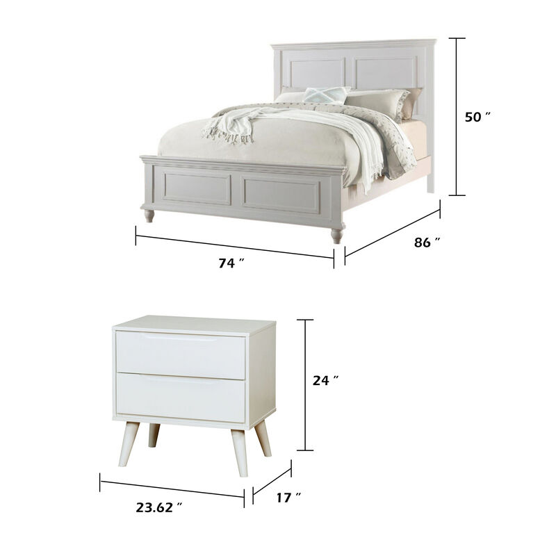 King Bedroom Set, White Wood, 3 Piece Set with 2 Nightstands image number 7
