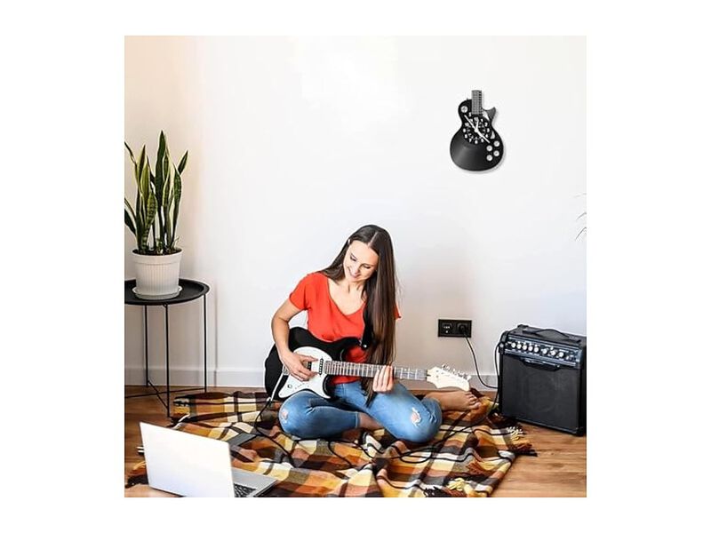 Guitar Vinyl Music Lovers Studio Wall Clock 30 Cm Silent Non Ticking Black image number 3