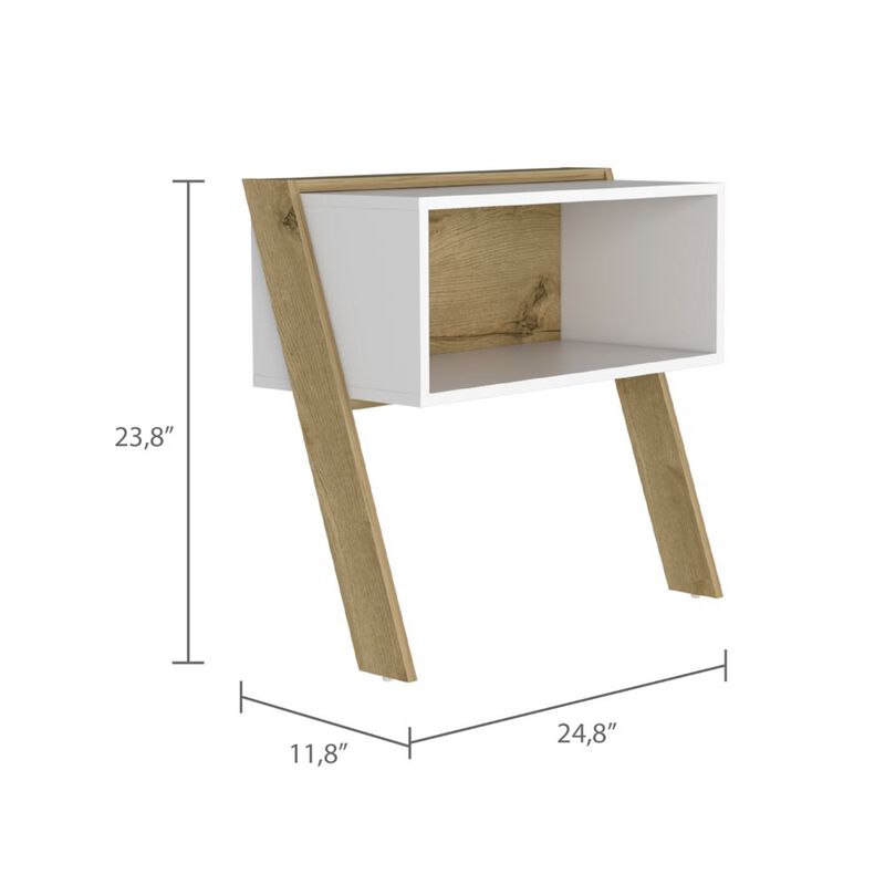 DEPOT E-SHOP Leticia Nightstand, Two Legs, One Shelf, Superior Top, Light Oak / White
