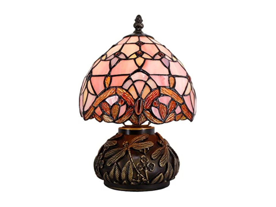 Tiffany Style Stained Glass Mushroom Accent Lamp For Office Pink