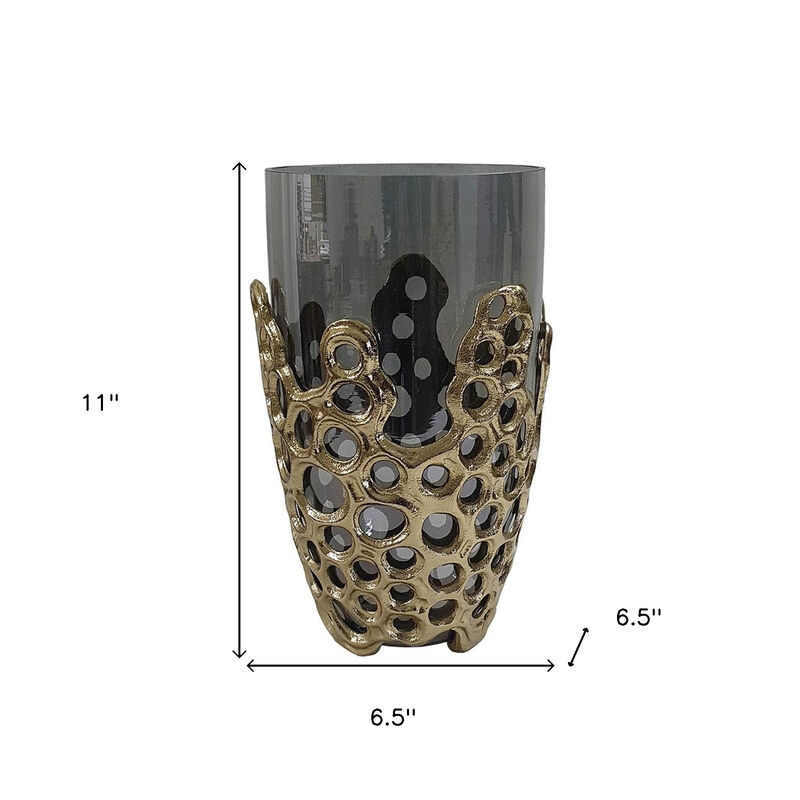 HomeRoots 11" Black And Gold Glass And Aluminum Geo Circles Table Vase image number 2