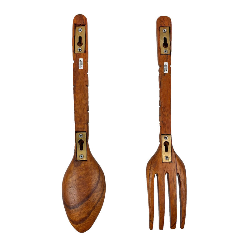 16 Inch Carved Tiki Spoon & Fork Wooden Wall Decor Art Utensil Decoration Set image number 3