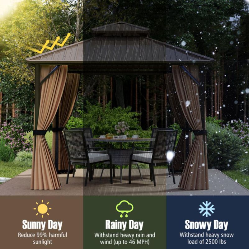Hivvago Hardtop Gazebo with Netting and Curtain and Double-Roof Galvanized Metal Top image number 3