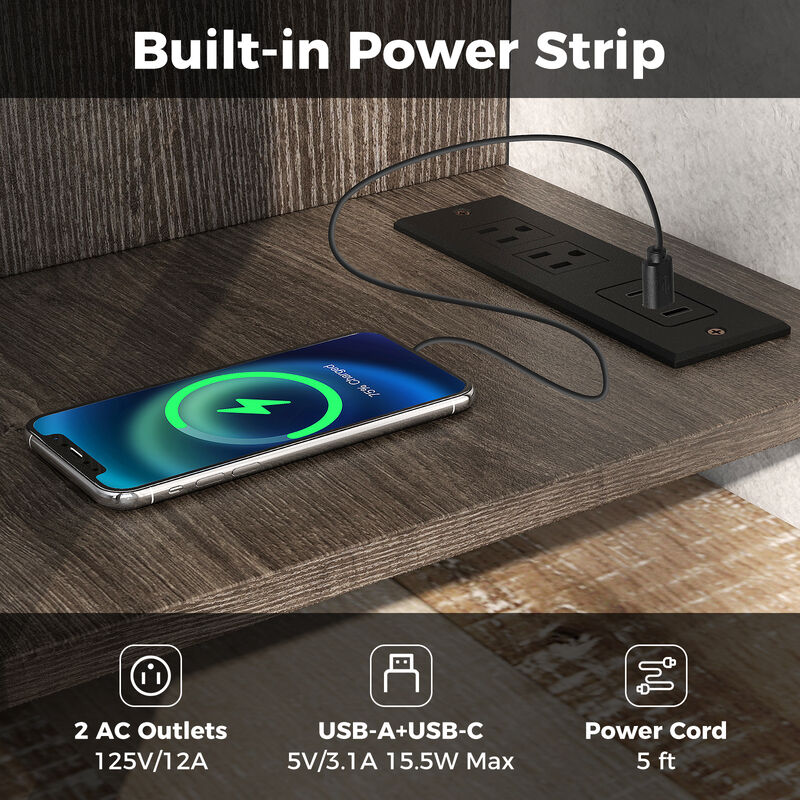 3-Tier TV Stand with Power Outlet USB and Adjustable Shelf-Grey