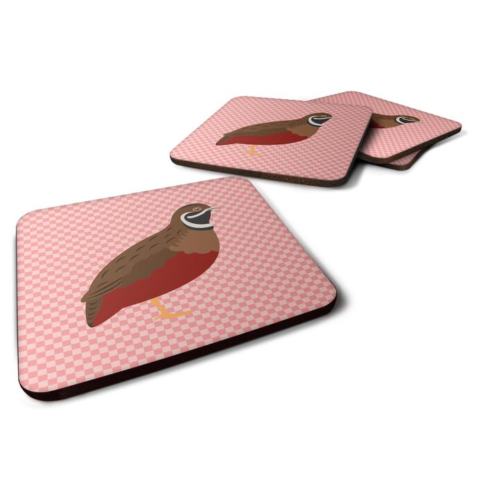 Caroline's Treasures Chinese Painted or King Quail Pink Check Decorative Coasters, 3.5, Multicolor
