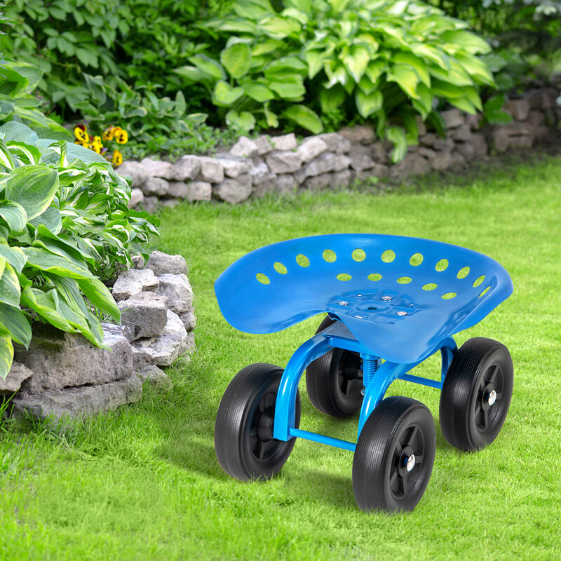 Garden Rolling Workseat with 360&deg;Swivel Seat and Adjustable Height