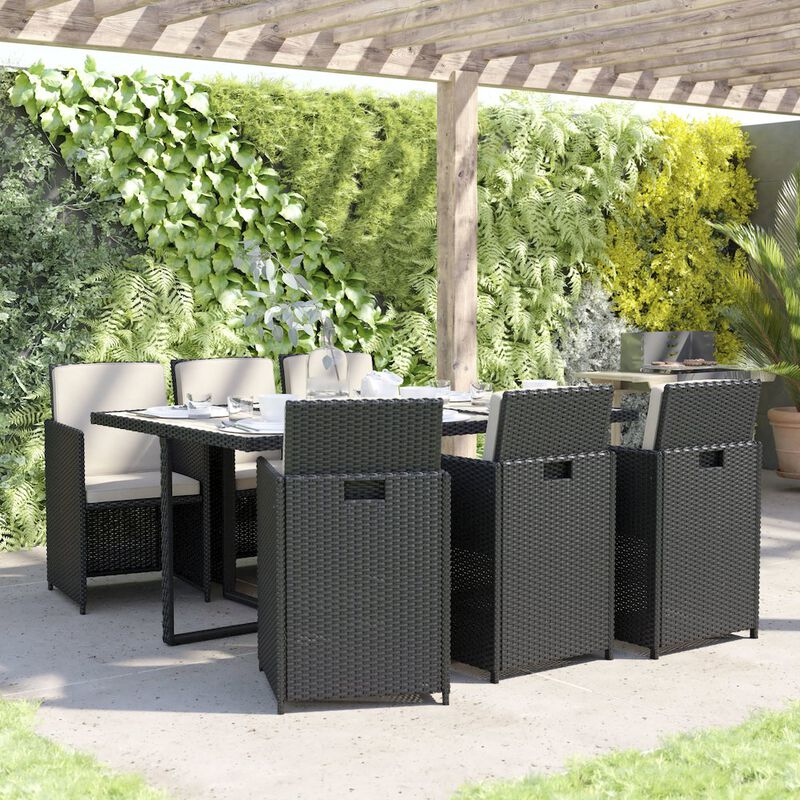 Flash Furniture 7 Piece Set, Black Wicker Modular Chairs-Cream Cushions image number 4