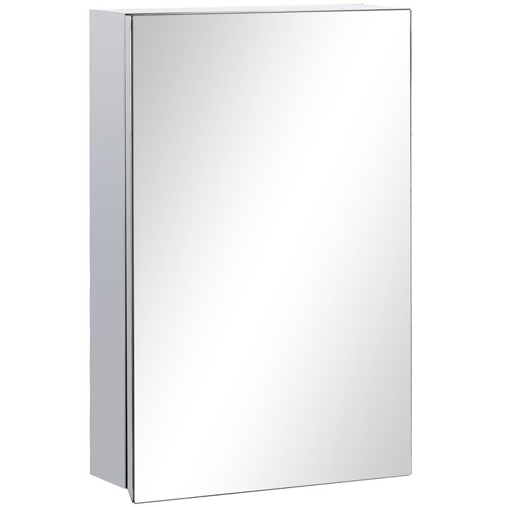 Wall Mounted Bathroom Medicine Cabinet Mirrored Cabinet with Hinged Door 3-Tier Storage Shelves Silver