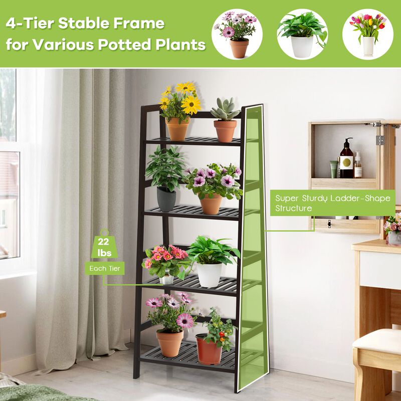 4-Tier Bamboo Plant Rack with Guardrails Stable and Space-Saving