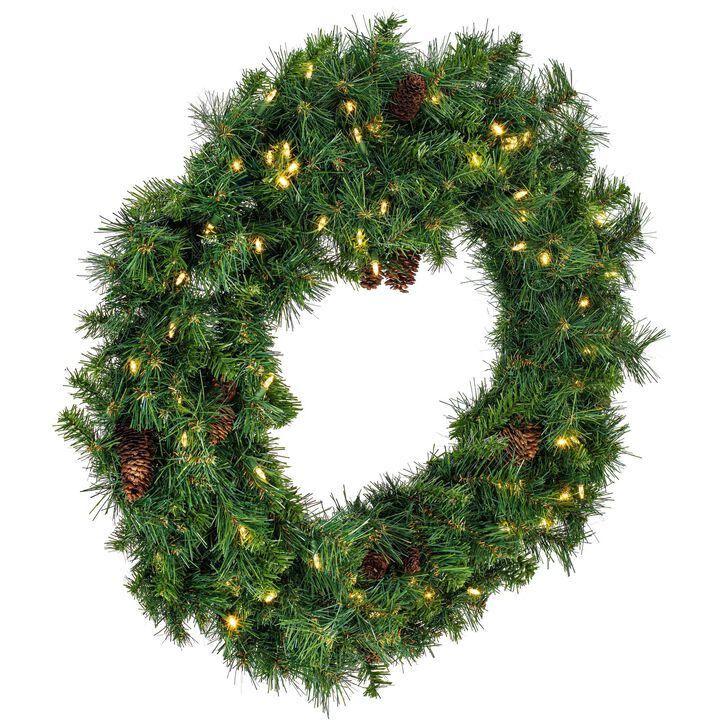 Vickerman 36" Cheyenne Pine Artificial Christmas Wreath with 340 PVC Tips and 100 Warm White LED Lights - Formal Christmas Wreath - Indoor or Outdoor Use