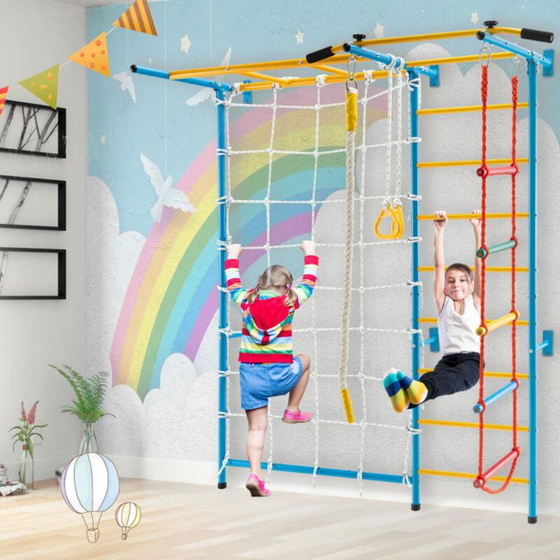 Hivvago 7 In 1 Kids Indoor Gym Playground Swedish Wall Ladder for Solid Wall