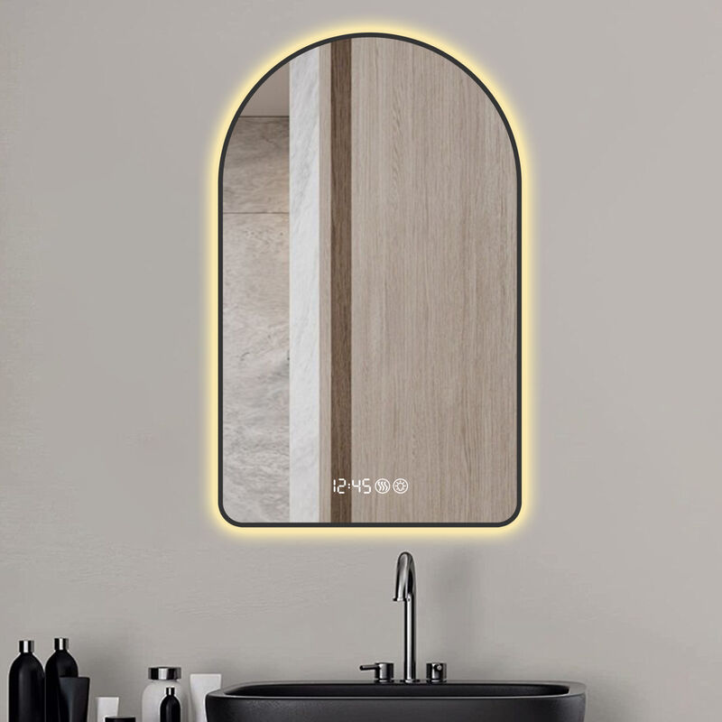 ELEMENT ACE Arched LED Bathroom Mirror with Time Display, Anti-Fog Technology and Dimmable Backlight image number 3