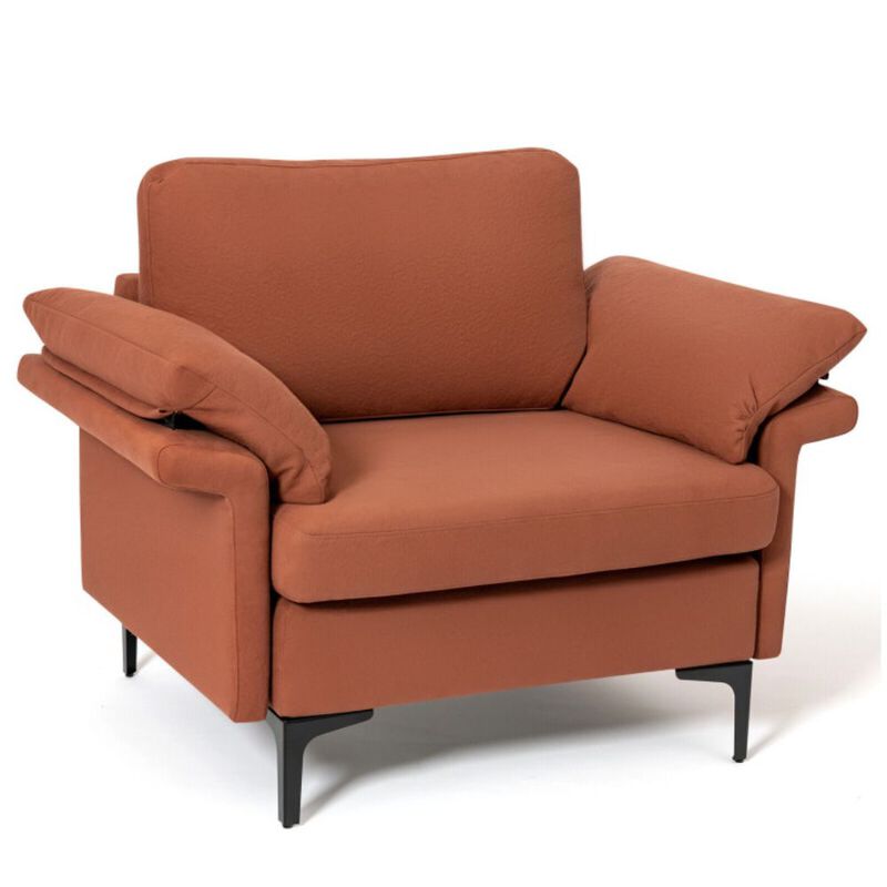 Hivago Modern Fabric Accent Armchair with Original Distributed Spring and Armrest Cushions-Rust Red