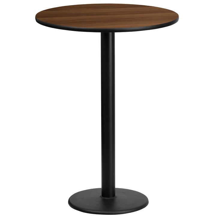 Flash Furniture 24'' Round Walnut Laminate Table Top with 18'' Round Bar Height Table Base