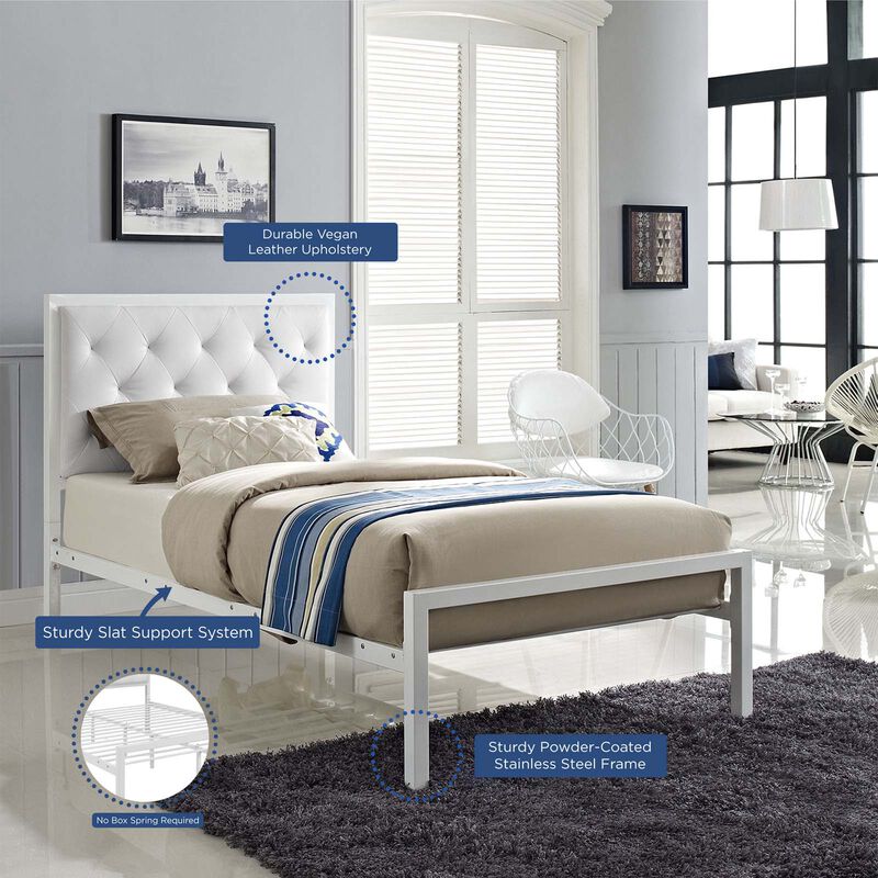 Modway - Mia Twin Vinyl Bed White White image number 6