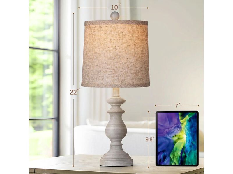 Rustic Farmhouse Table Lamp Set of 2 Antique Grey Bedside Lamps with Linen Shade image number 2