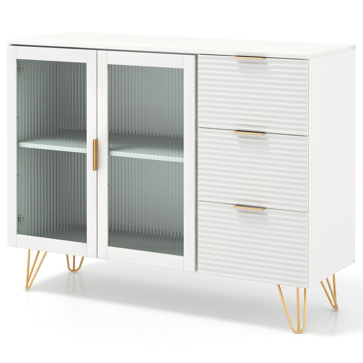 Modern Sideboard Buffet Cabinet with 2 Doors and 3 Drawers for Living Room Dining Room-White