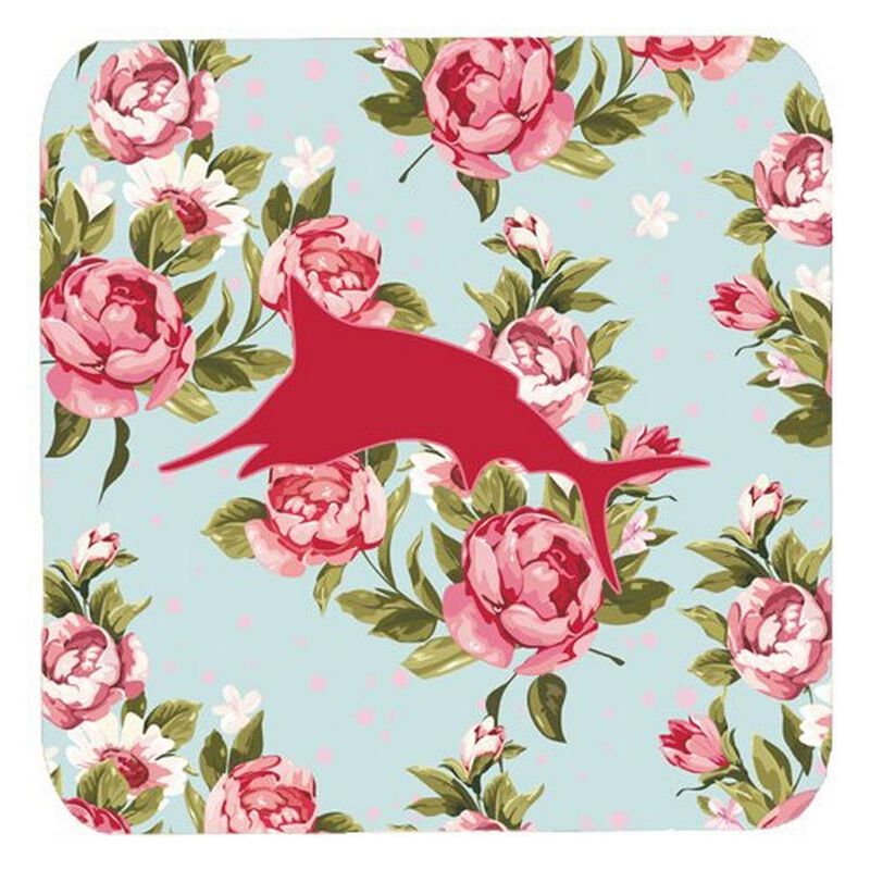 Caroline's Treasures BB1026-RS-BU-FC Fish-Marlin Shabby Chic Blue Roses Foam Coasters (Set of 4), 3.5 H x 3.5 W, Multicolor