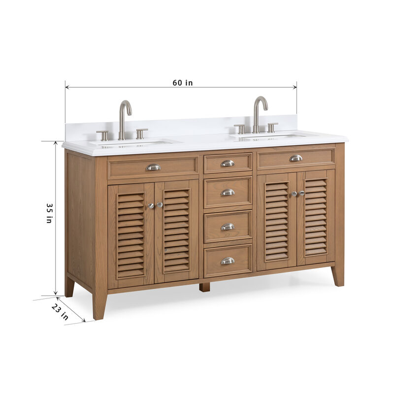 60 Inch Contemporary Style Double Sink Wood Style Kalani Bathroom Vanity With White Quartz Top image number 4