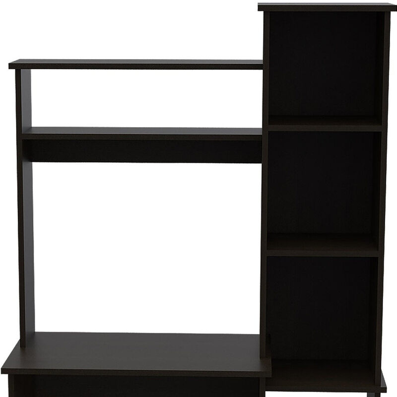 HomeRoots 39" Charcoal Wood Pedestal Computer Desk With Hutch image number 2