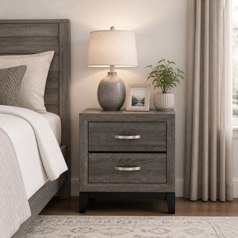 24" Assembled 2-Drawer Nightstand Solid Wood Frame Wood Grain image number 2