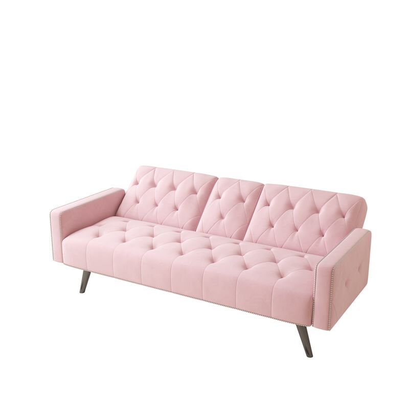 Quamfa Pink Velvet Sleeper Sofa image number 6