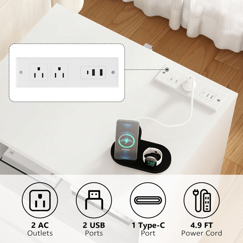 GOODSILO Set of 2 Practical End Tables with Fast USB C Charging Station, Sofa Side Tables with 2 Drawers & Large Storage for Living Room, Bedroom, Office image number 3