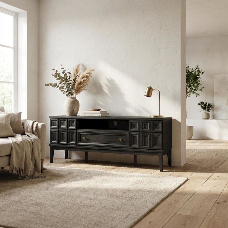Black TV Stand with Engineered Wood Construction for Living Room Storage image number 4