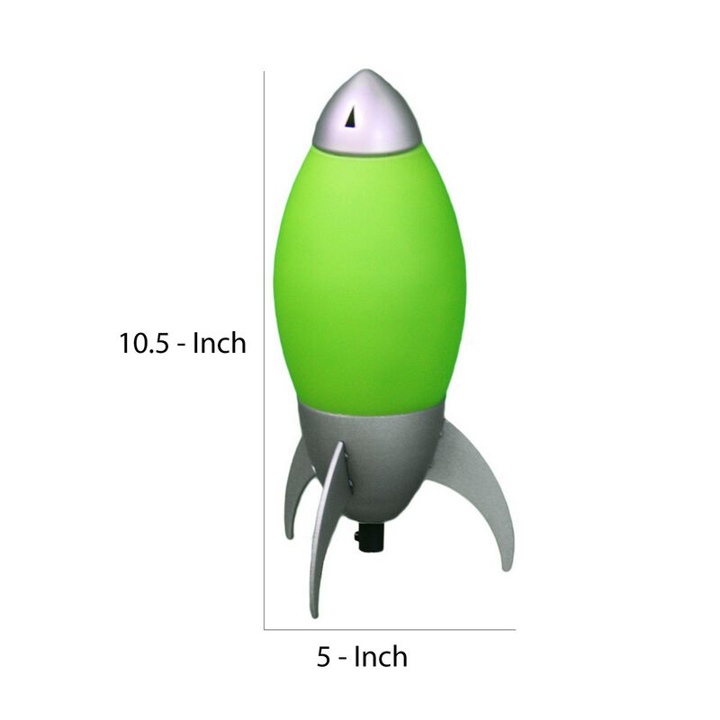 Kid Table Lamp with Rocket Design Silhouette, Green-Benzara