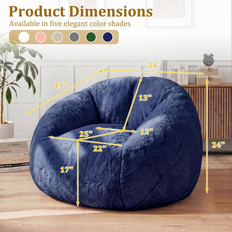 Vipbear Faux Fur Bean Bag Chair, Large Stuffed Bean Bag Sofa with Filler for Living Room, Bedroom image number 1
