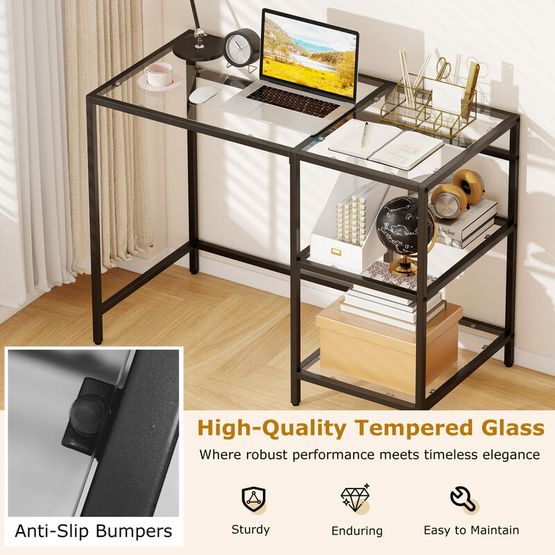 Modern Computer Desk with 2 Open Shelves and Metal Frame image number 6