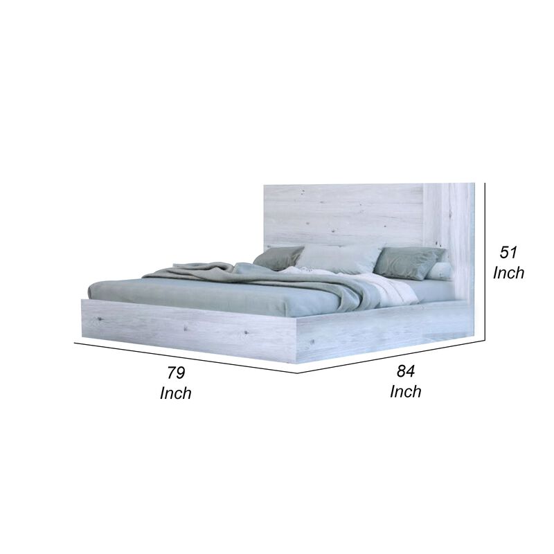 Noe Zid King Size Platform Bed, Panel Headboard, White Finish, Modern - Benzara