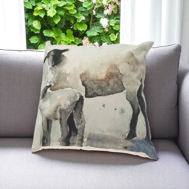 HomeRoots 18" Gray Black And Cream Linen Throw Pillow Cover