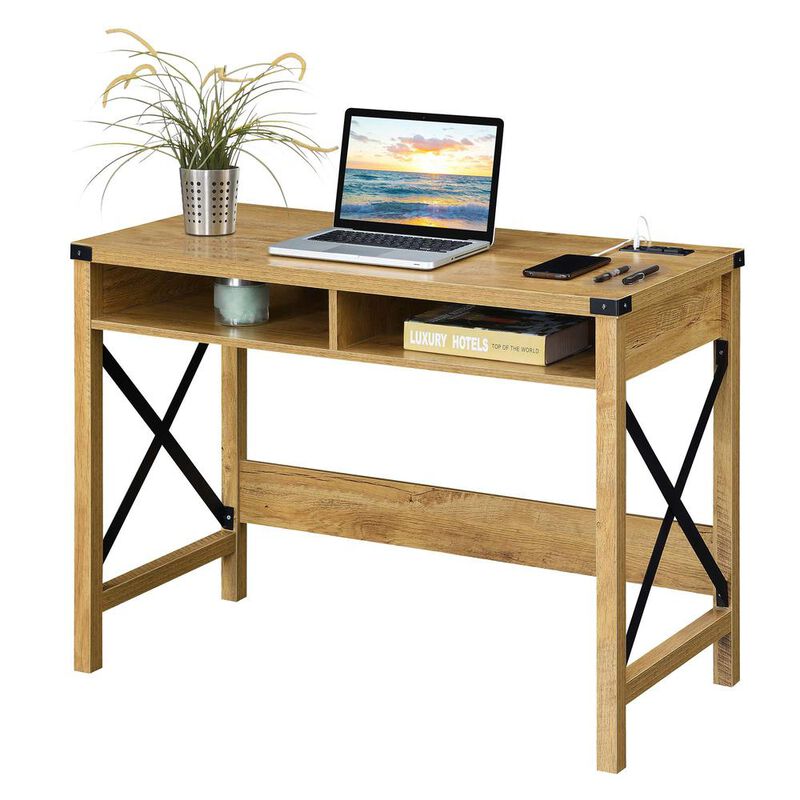 Convenience Concepts Durango 42 Inch Desk With Charging Station, English Oak/Black