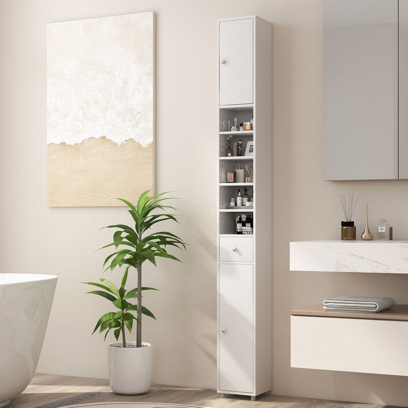 Freestanding Slim Bathroom Cabinet with Drawer and Adjustable Shelves