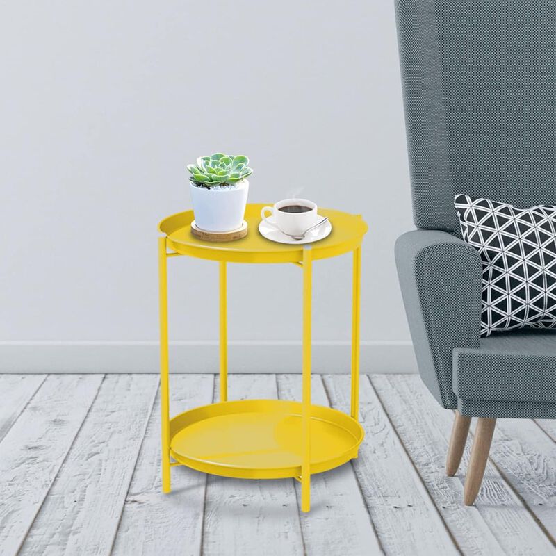 Mondawe Outdoor 2-Tier All-Iron Side Table w/ Powder-Coated Steel Trays, Rust-Resistant Frame