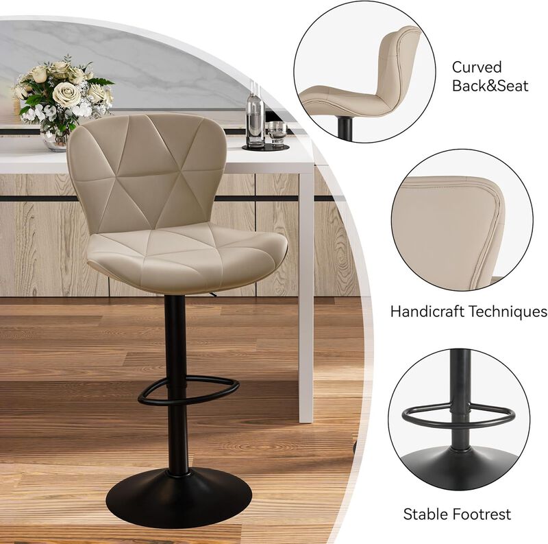 Faux Leather Swivel Bar Stools Set of 2, Adjustable Counter Height Kitchen Chairs, Iron Frame High Backrest 360&deg; Barstools for Kitchen Counter, Outdoor image number 4