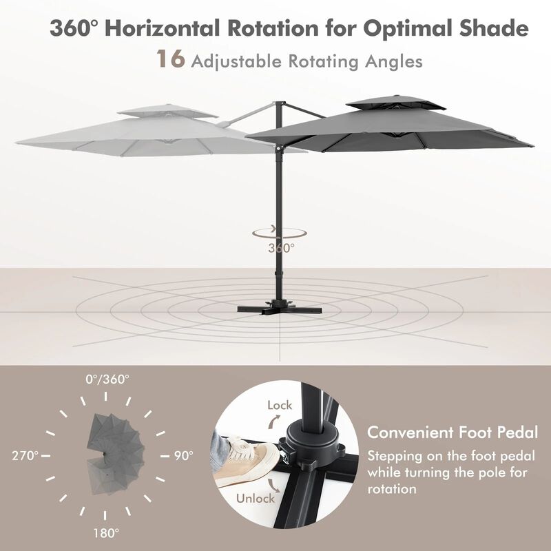 Mondawe 9.5 Feet Cantilever Patio Umbrella with 360&deg; Rotation and Double Top
