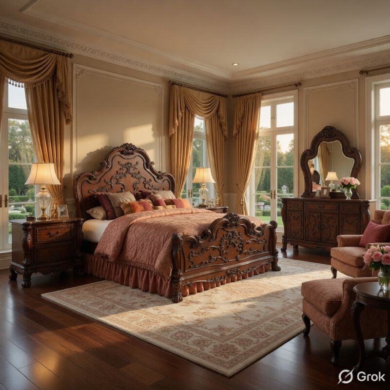 Queen Size Bedroom Set, Wood Design, Brown Finish, 5-Piece Set with Bed, 2 Nightstands, Dresser and Mirror image number 8