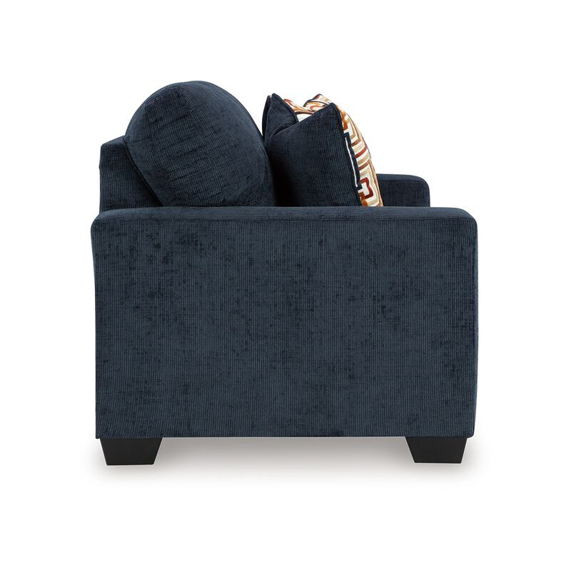 Avie Loveseat, 2 Accent Pillows, Soft Navy Blue Polyester, 62 Inch