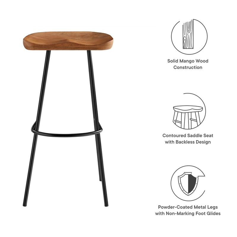 Modway EEI-6742-WAL Concord Backless Wood Bar Stools - Set of 2, Walnut image number 8